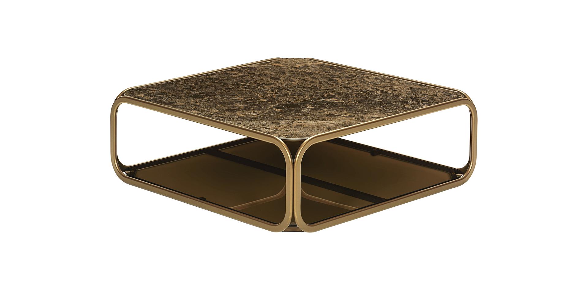 table basse en verre et bronze