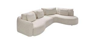 Canapé d’angle Molino 3 places en tissu beige, au toucher doux et lignes délicates, idéal pour un intérieur cosy.