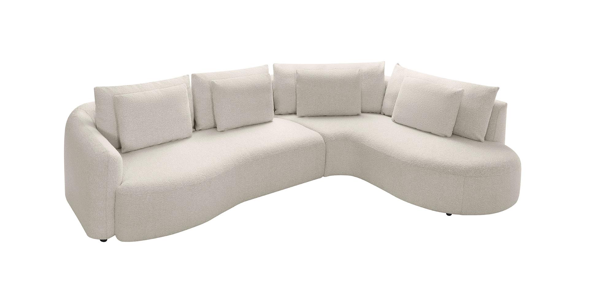 Canapé d’angle Molino 3 places en tissu beige, au toucher doux et lignes délicates, idéal pour un intérieur cosy.